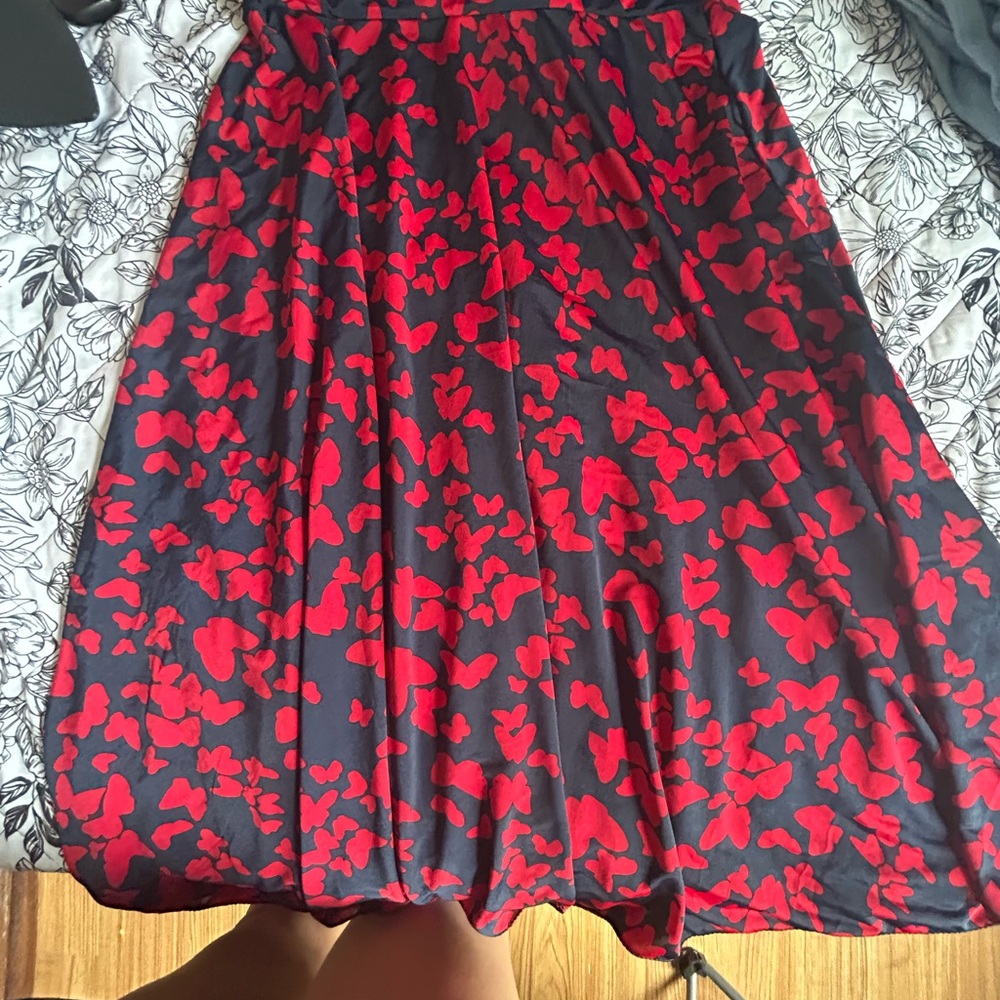 Red and Black Bubble Midi Skirt for Cocktail